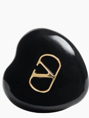 Valentino Garavani Black Heart Studs with Gold 'V' Emblem